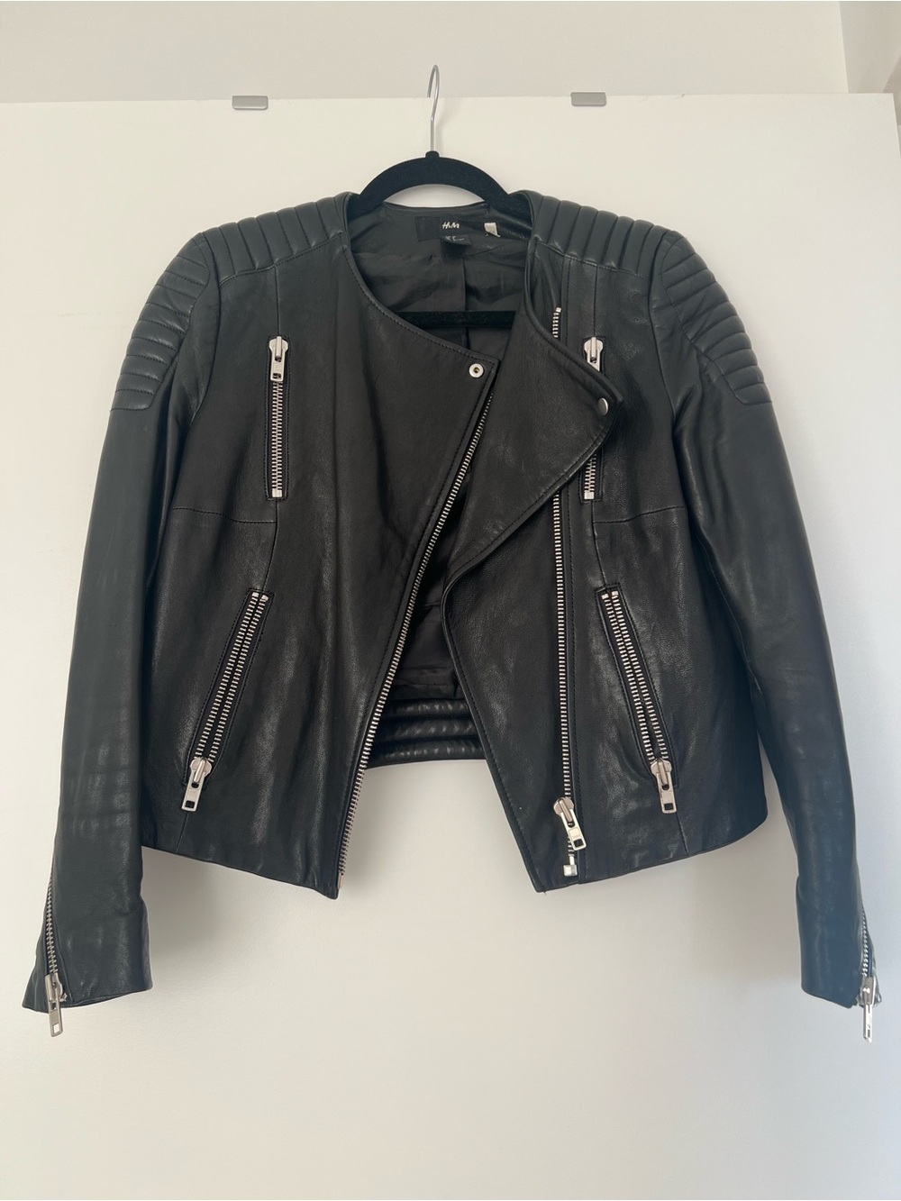 H&M Black genuine Leather Moto Jacket
